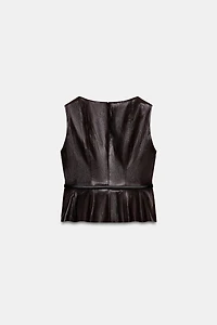 FAUX LEATHER BELTED TOP