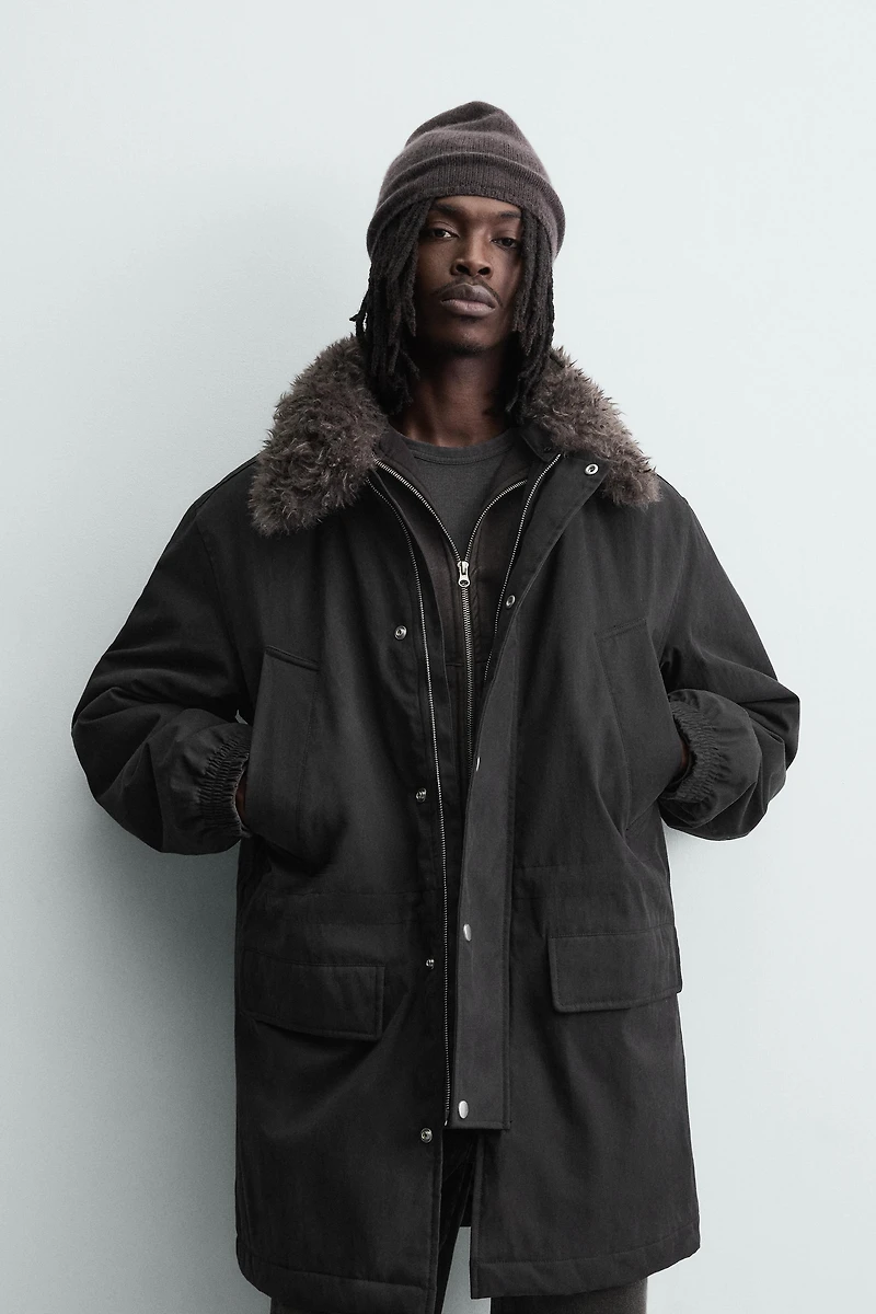 PARKA WITH REMOVABLE FAUX FUR COLLAR