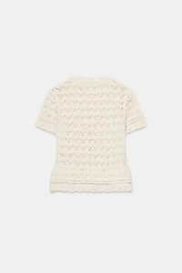 SHORT SLEEVE POINTELLE CARDIGAN