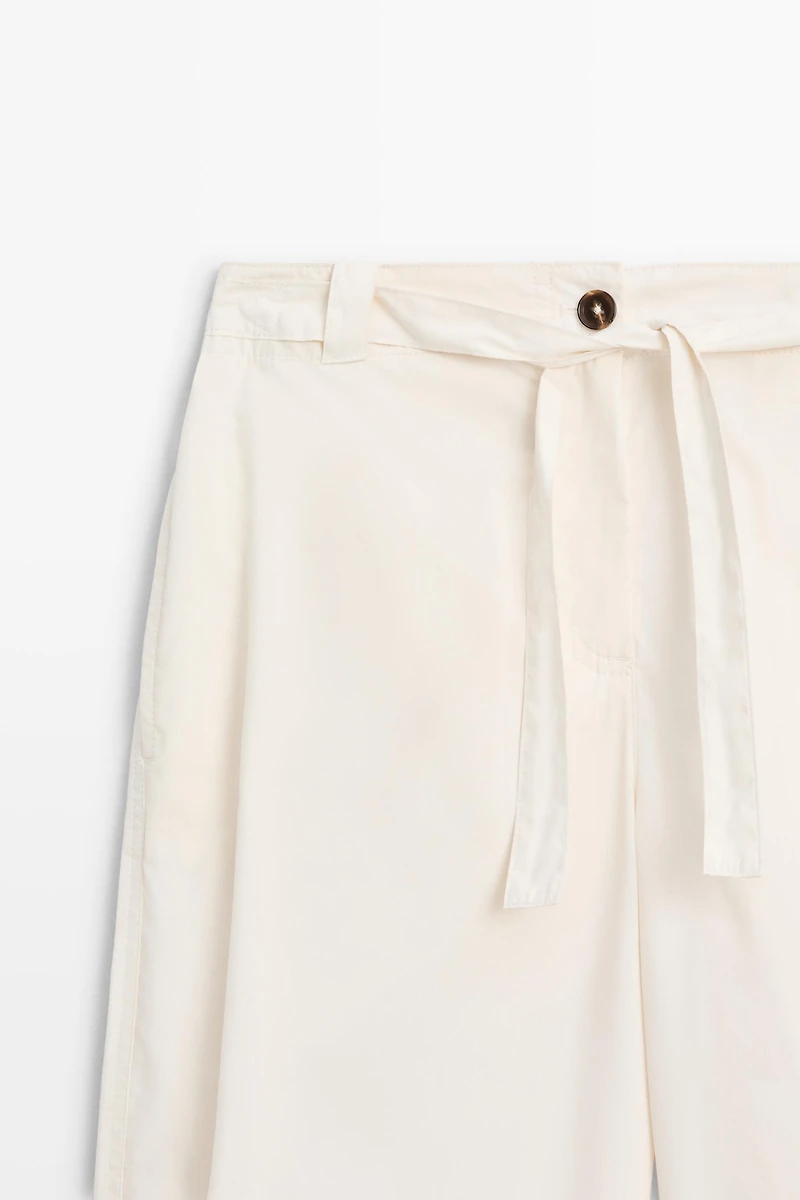 Cotton blend pants with tie detail