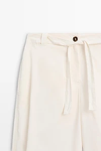 Cotton blend pants with tie detail