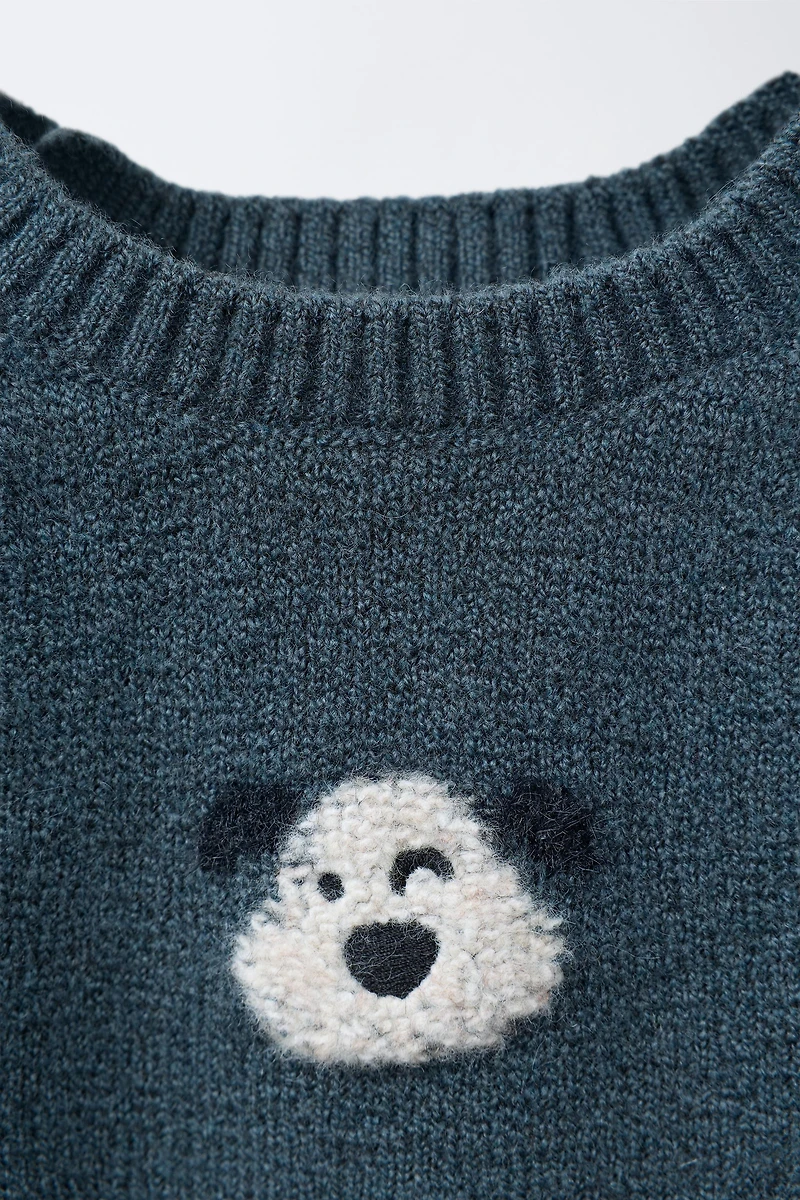 EMBROIDERED PUPPY KNIT SWEATER