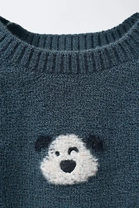 EMBROIDERED PUPPY KNIT SWEATER