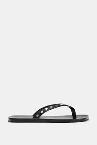 STUDDED LEATHER SLIDE SANDALS