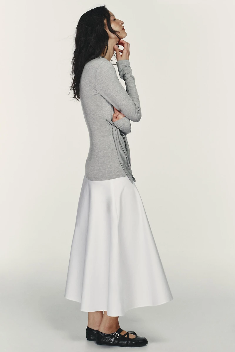 COMBINATION TIE-DETAIL MIDI DRESS