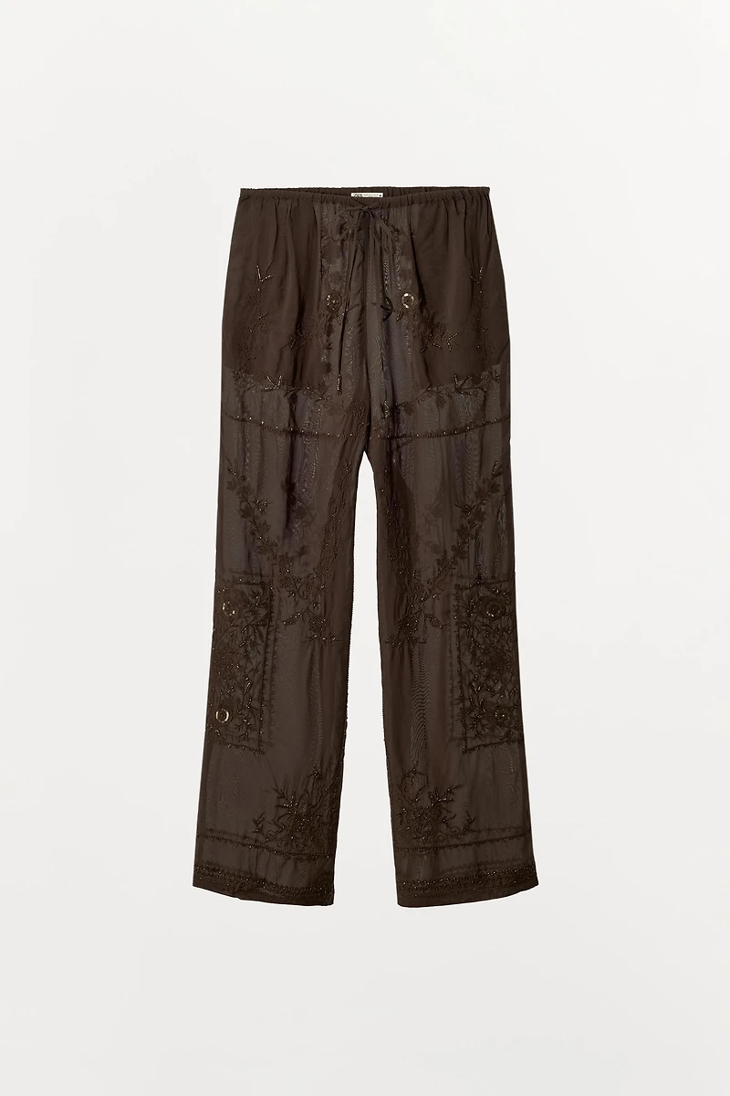 EMBROIDERED BEADED PANTS