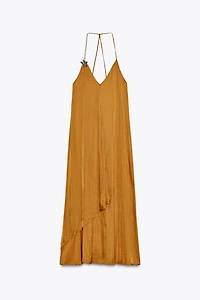 SATIN EFFECT MIDI DRESS WITH TRIM