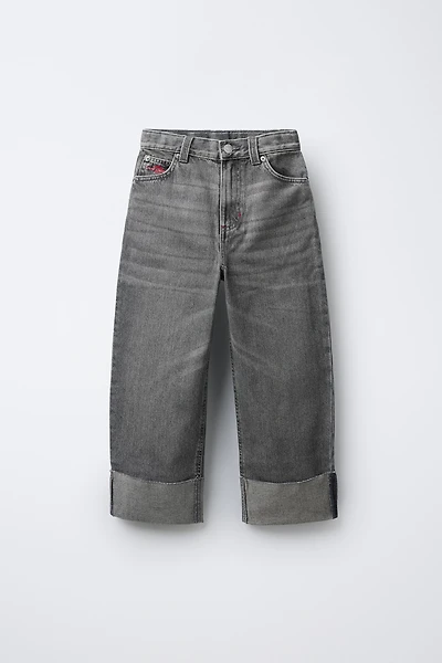 EMBROIDERED WIDE LEG JEANS