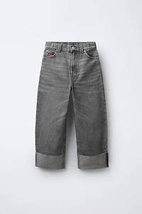EMBROIDERED WIDE LEG JEANS