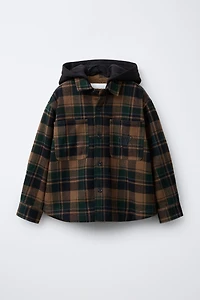 PLAID OVERSHIRT WITH REMOVABLE HOODIE AND FAUX SHEARLING