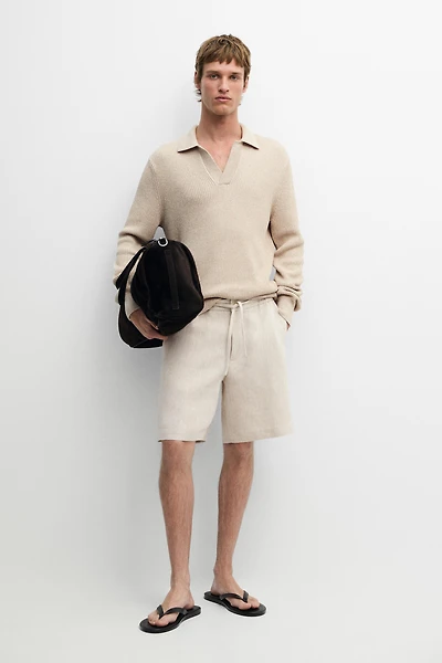 Linen Bermuda shorts with elasticated waistband