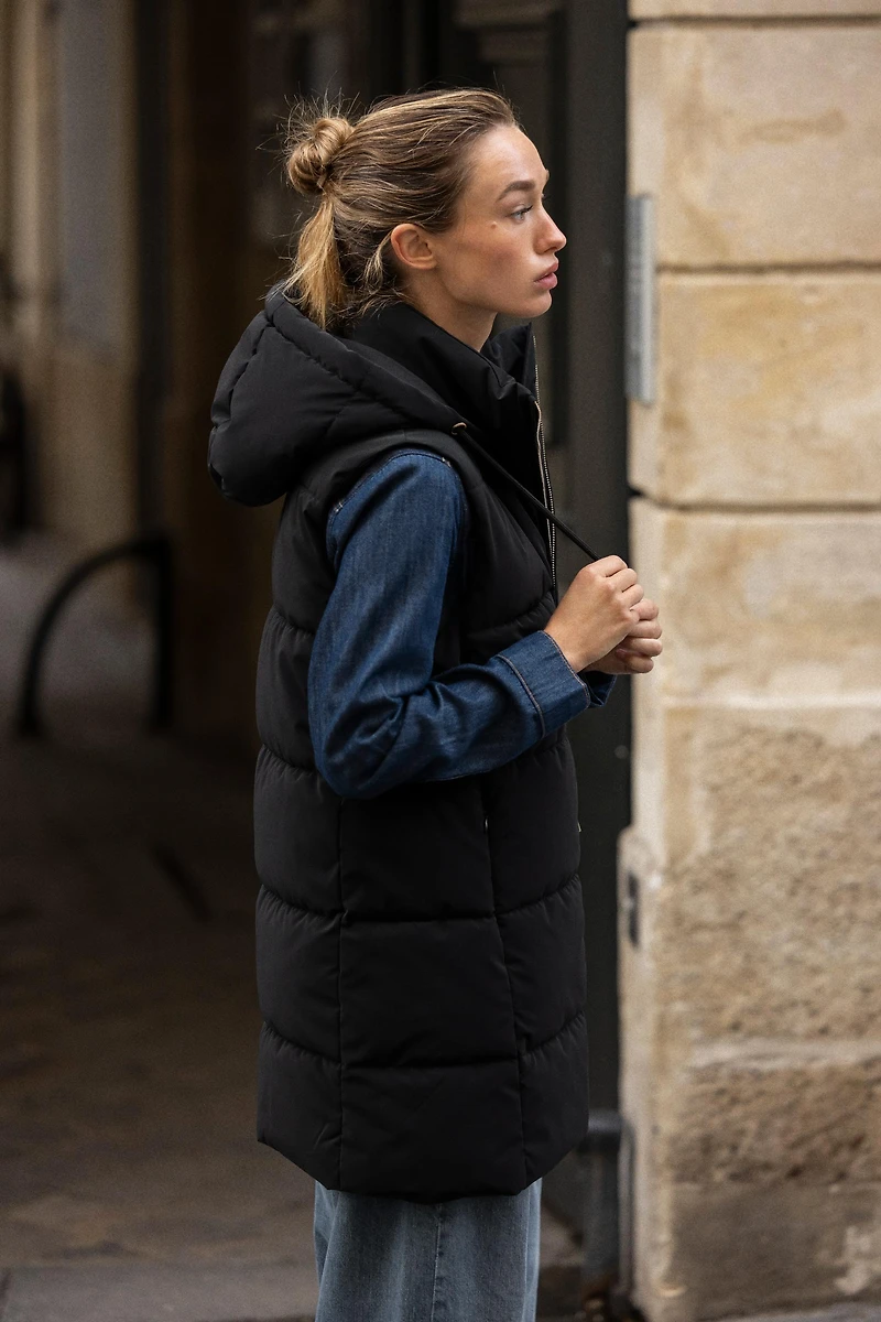 LONG PADDED HOODED VEST