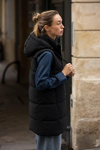 LONG PADDED HOODED VEST