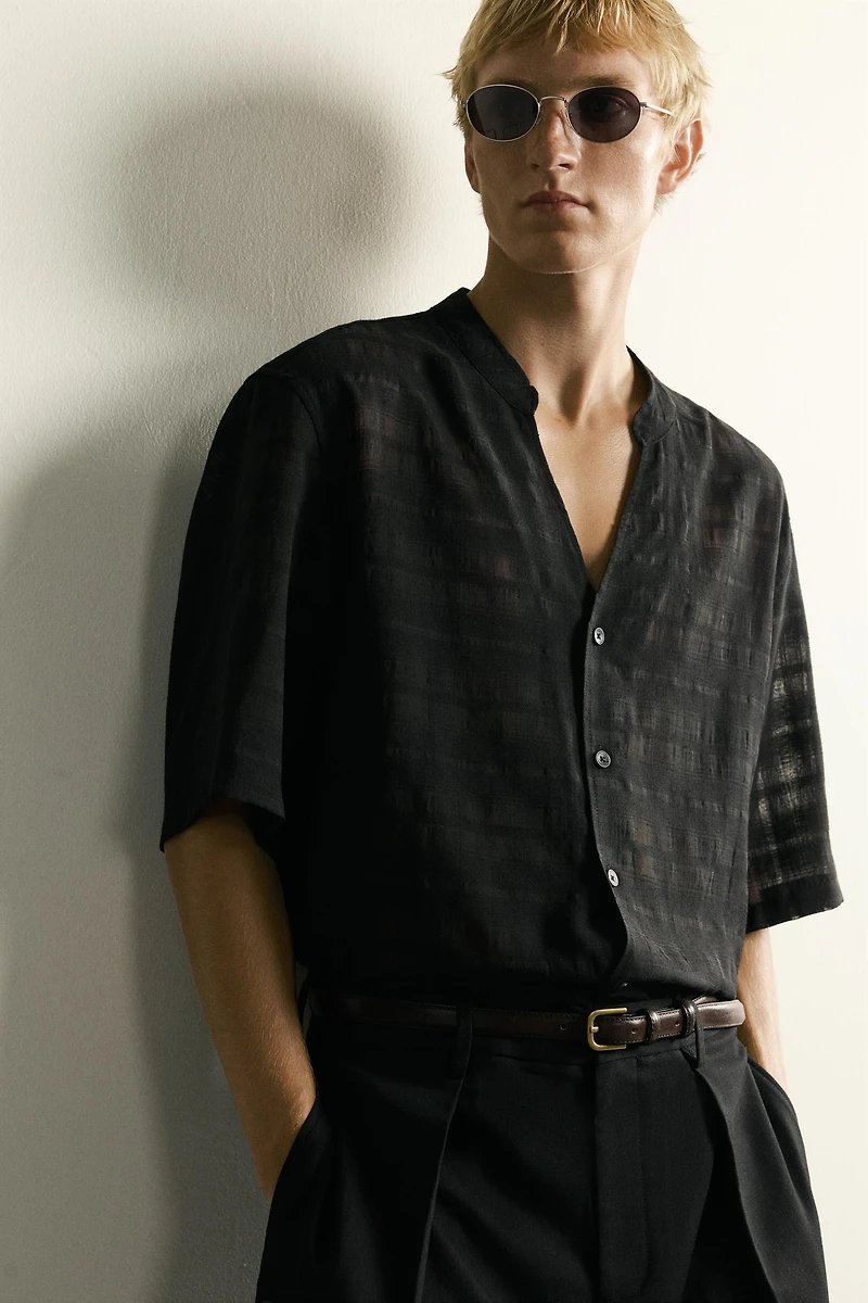 SEMI-SHEER CHECK JACQUARD SHIRT
