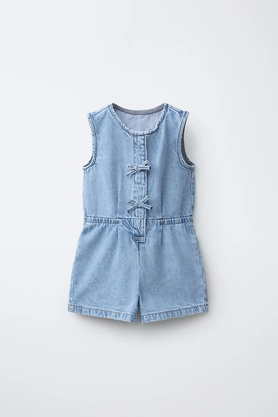 SHORT DENIM JUMPSUIT WITH BOWS