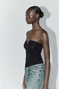 RUCHED POLYAMIDE BANDEAU BODYSUIT