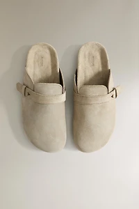 LEATHER MULE CLOG SLIPPERS WITH STRAP DETAIL