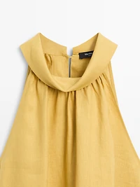 100% linen long halterneck dress