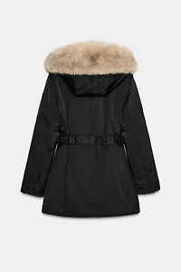PUFFER JACKET WITH FAUX FUR HOODIE WATER AND WIND PROTECTION