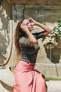 LINEN BELTED MIDI SKIRT