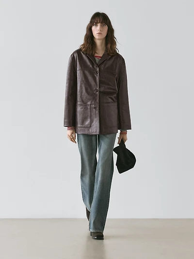 Nappa leather blazer with buttons