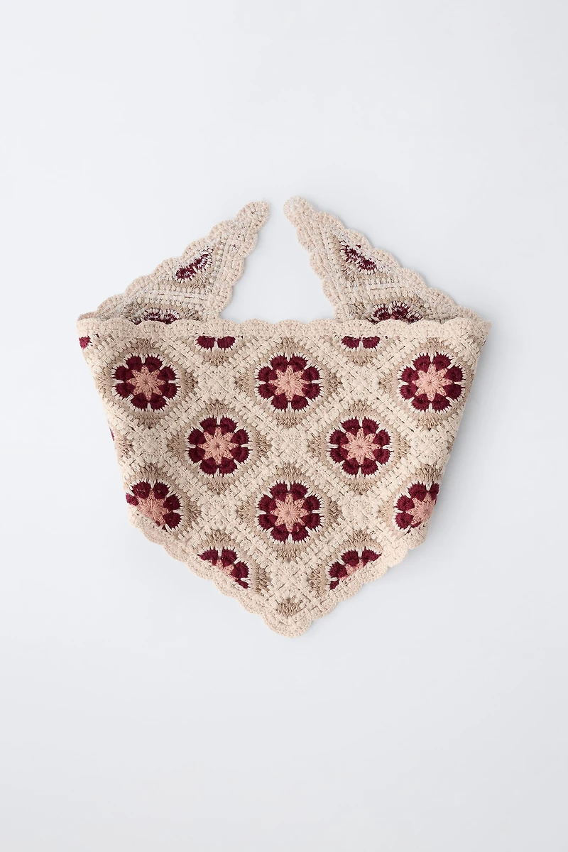 CROCHET FLOWER KNIT BANDANA