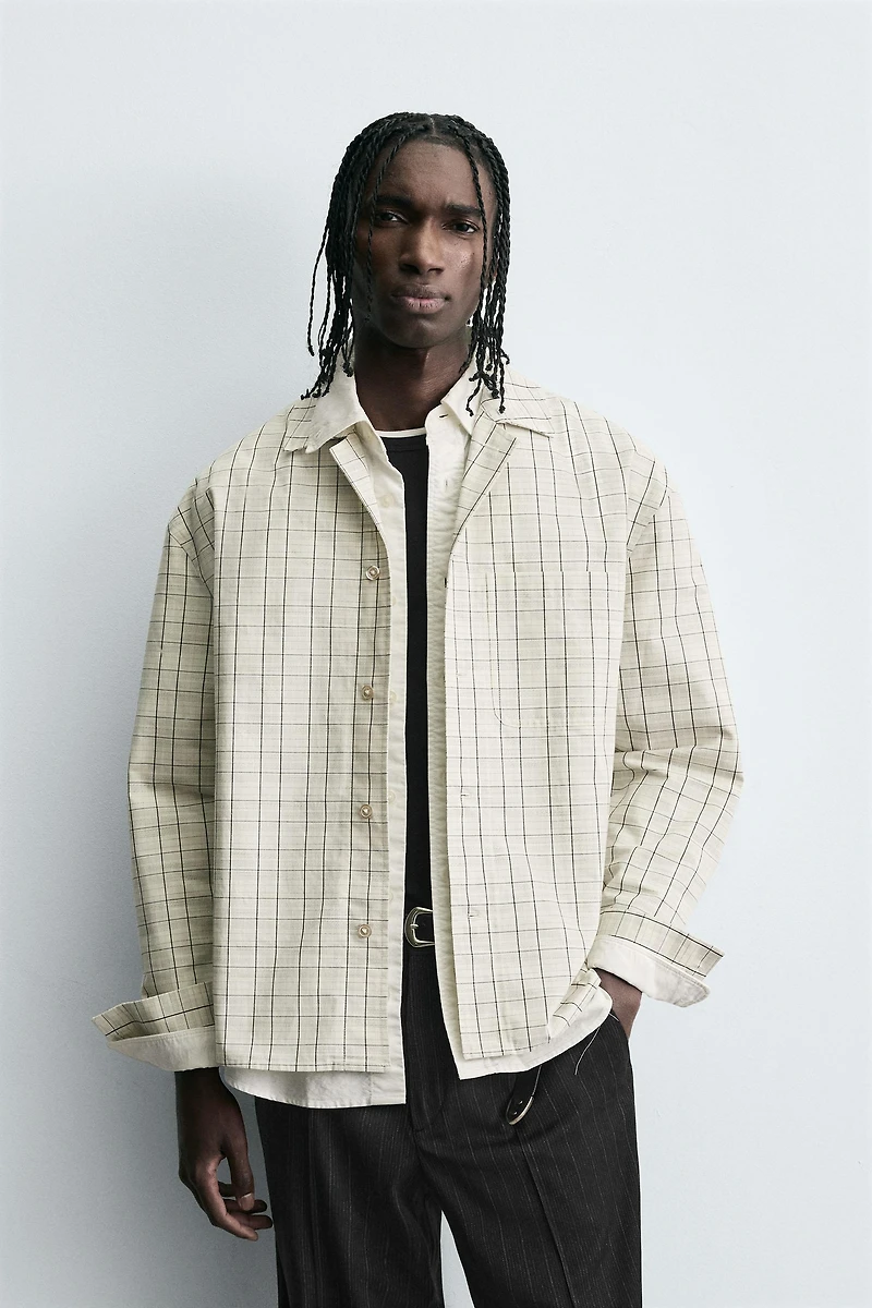 TEXTURED PLAID OVERSHIRT