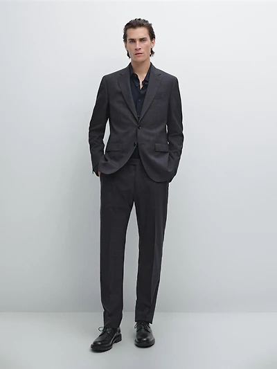 Veste de costume à carreaux 100 % laine