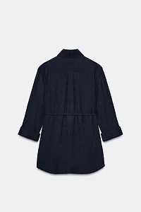 WRINKLED EFFECT SAFARI SHIRT WITH BELT