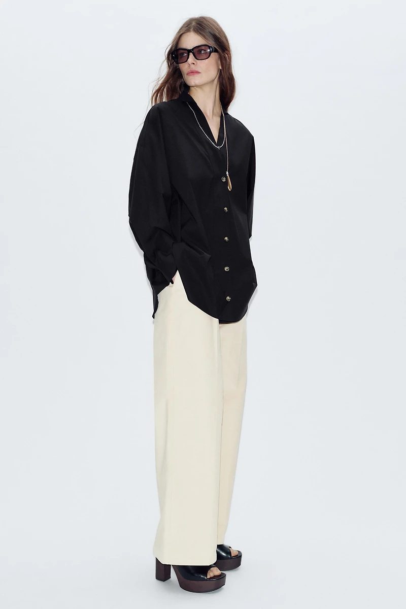 V-NECK POPLIN SHIRT