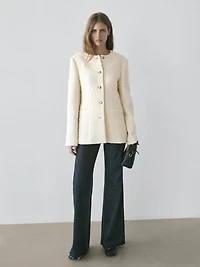 Veste texturée boutons bijou en laine mélangée