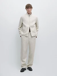 Short linen jacket with herringbone detail