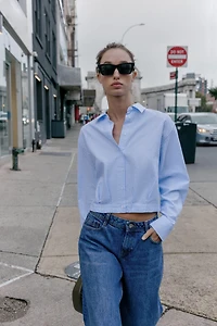 CROPPED STRIPED OXFORD SHIRT WITH WAIST PLEATS
