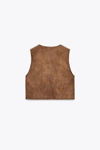 GILET EFFET DAIM BRODÉ AVEC FANTAISIE