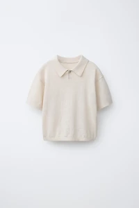 KNIT COTTON LINEN POLO SHIRT