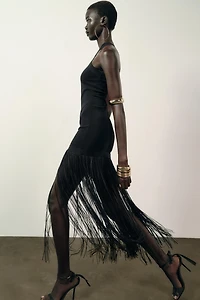 LONG STRETCH FRINGE DRESS