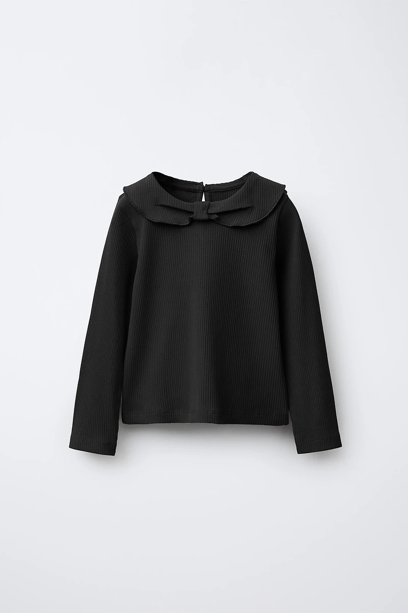 RIBBED PETER PAN COLLAR T-SHIRT