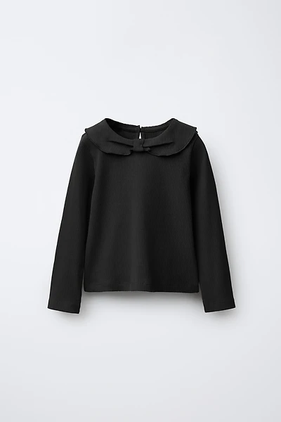 RIBBED PETER PAN COLLAR T-SHIRT