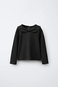 RIBBED PETER PAN COLLAR T-SHIRT