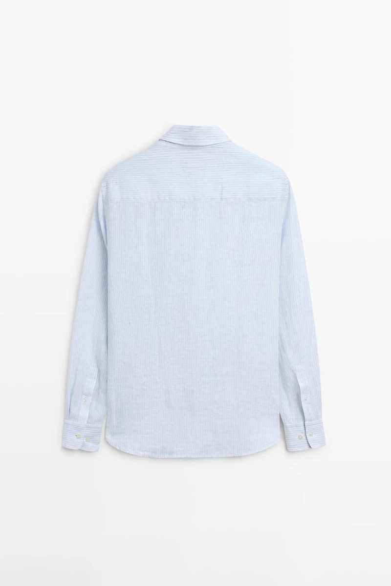 Regular fit 100% linen striped shirt