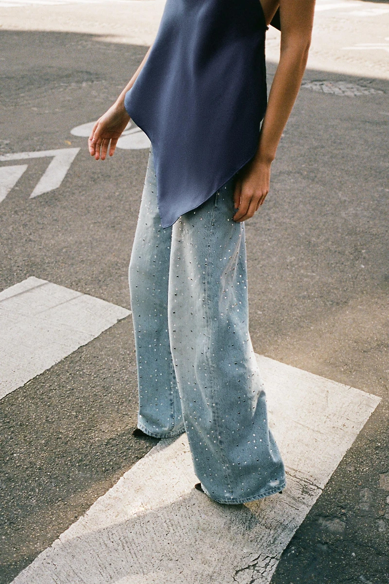 JEAN TRF BAGGY BIJOUX STRASS