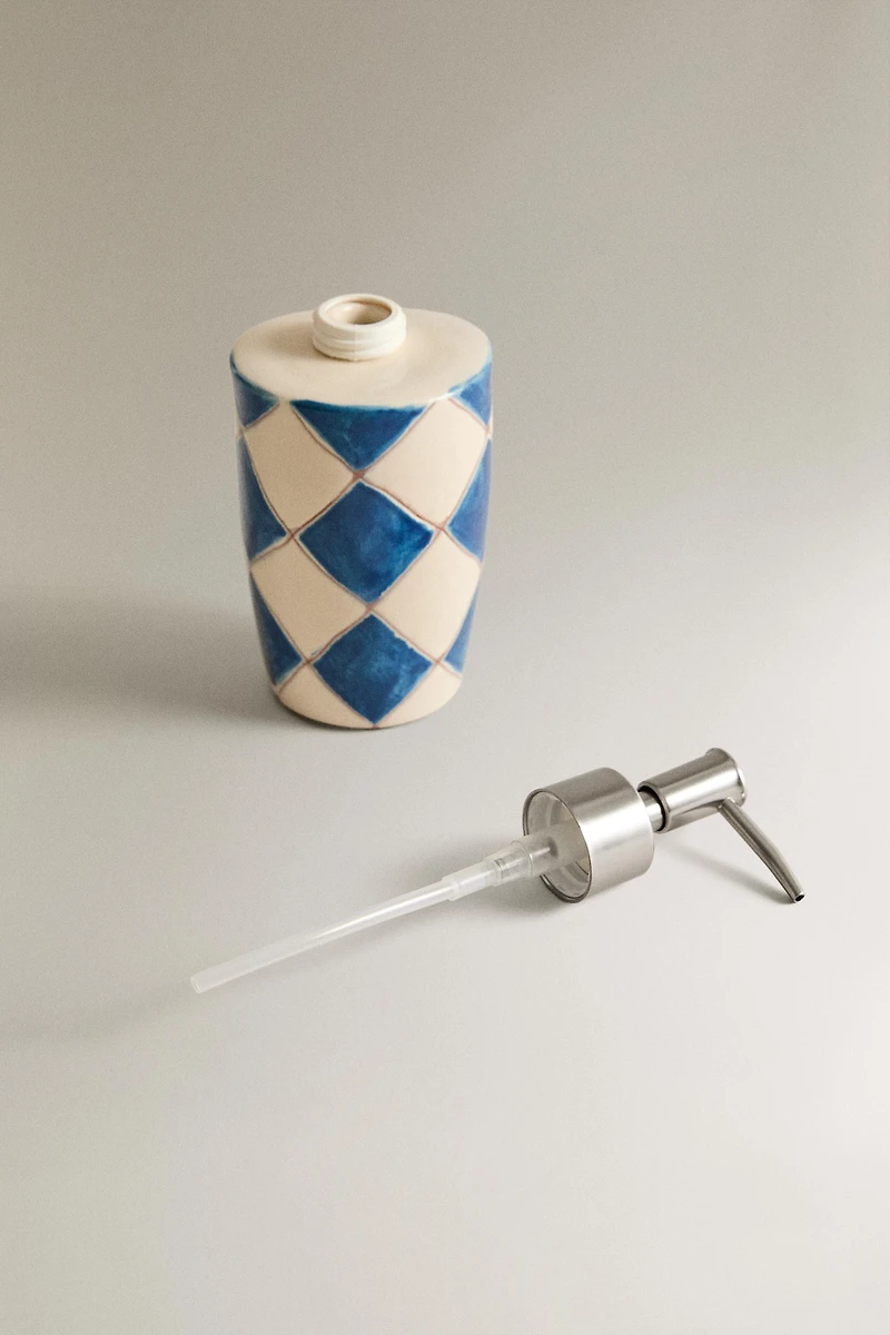 DISTRIBUTEUR SAVON CÉRAMIQUE LOSANGES BLEUES