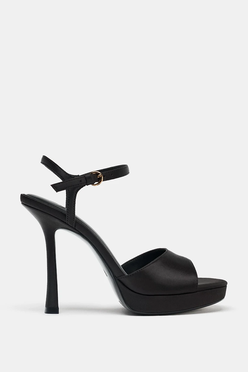 SATIN-EFFECT HEELED SANDALS