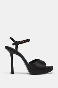SATIN-EFFECT HEELED SANDALS