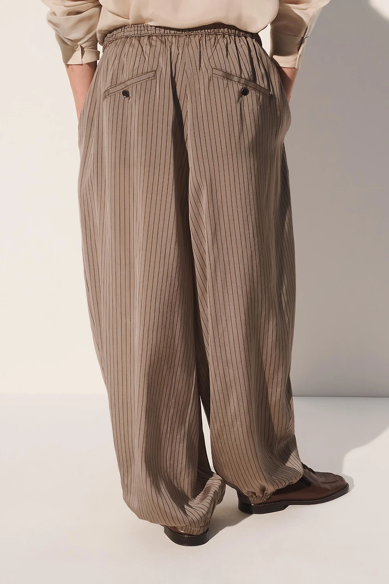 VISCOSE-CUPRO STRIPED BALLOON FIT PANTS