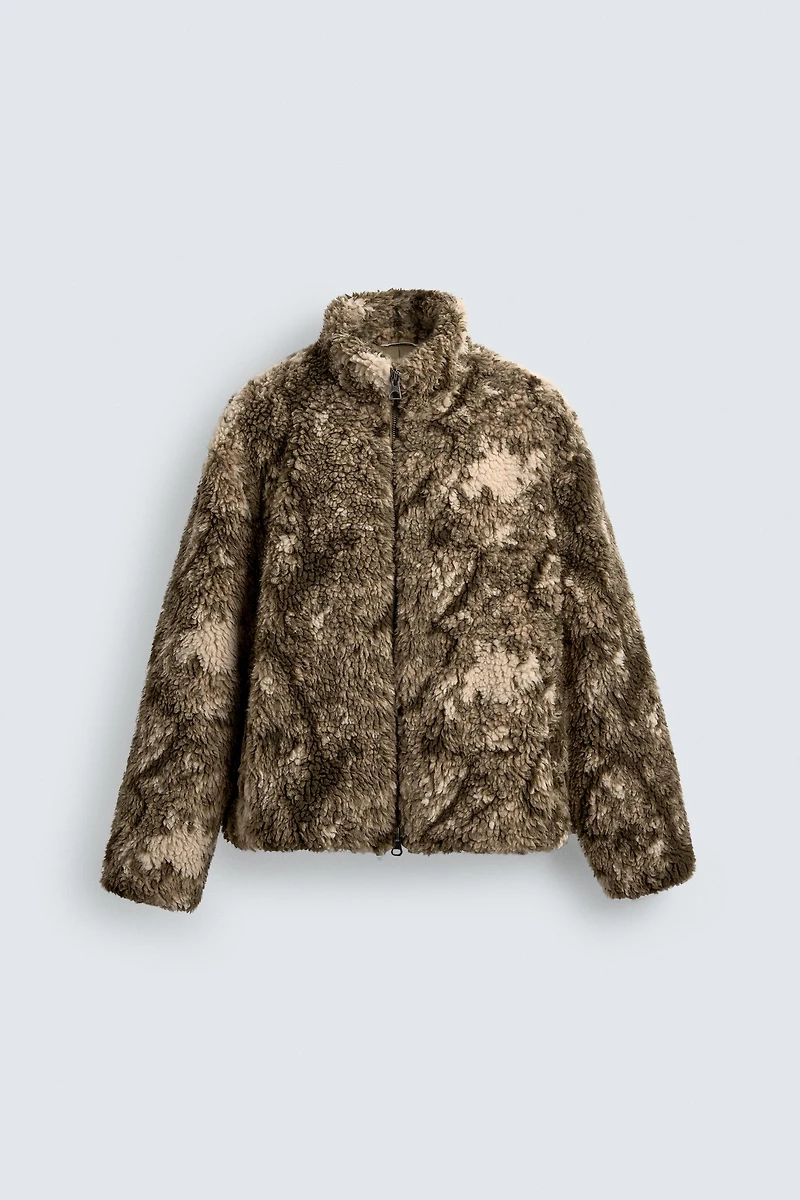 PRINTED FAUX SHEARLING JACKET