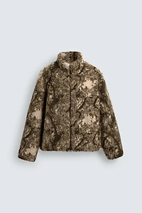 PRINTED FAUX SHEARLING JACKET
