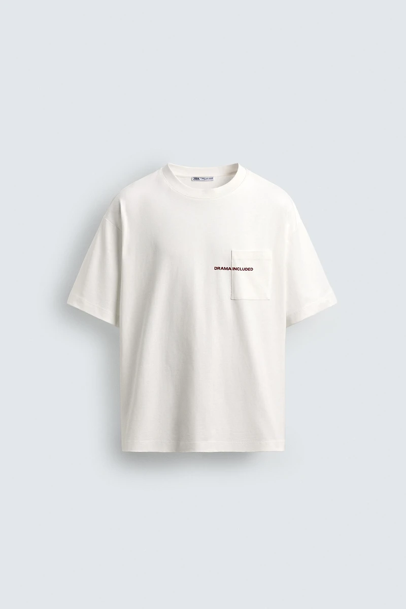 PRINTED TEXT POCKET T-SHIRT