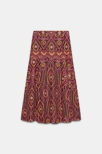 EMBROIDERED EYELET MIDI SKIRT