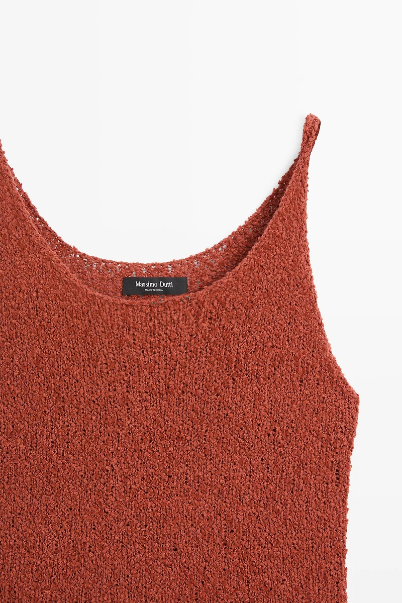 Textured cotton blend strappy top